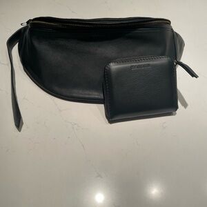 Elegant Black Leather Belt Bag and Wallet